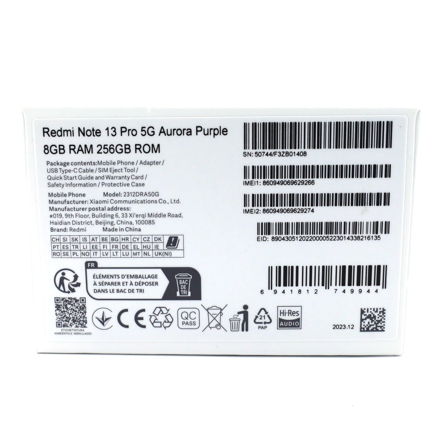 A-ランク Redmi Note 13 Pro 8/256GB AuroraPurple 2312DRA50G グローバル版【90日保証】