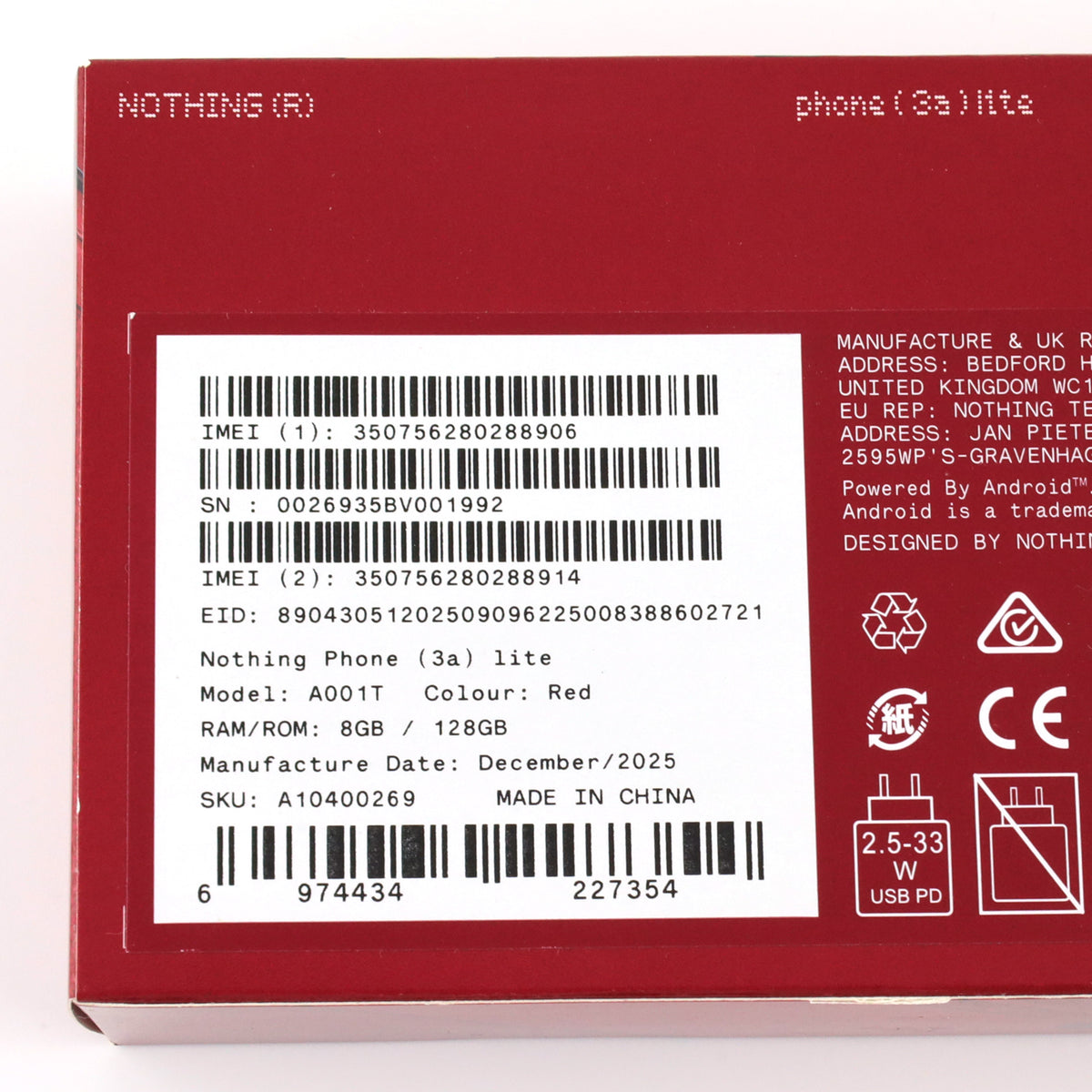 Aランク Nothing Phone (3a) lite 8/128GB Red A001T 楽天版【90日保証】