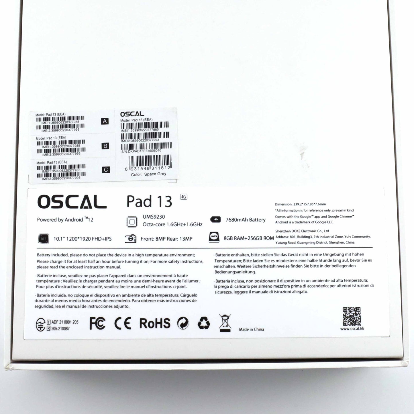 開封未使用 OSCAL Pad13 8/256GB SpaceGrey グローバル版【30日保証】