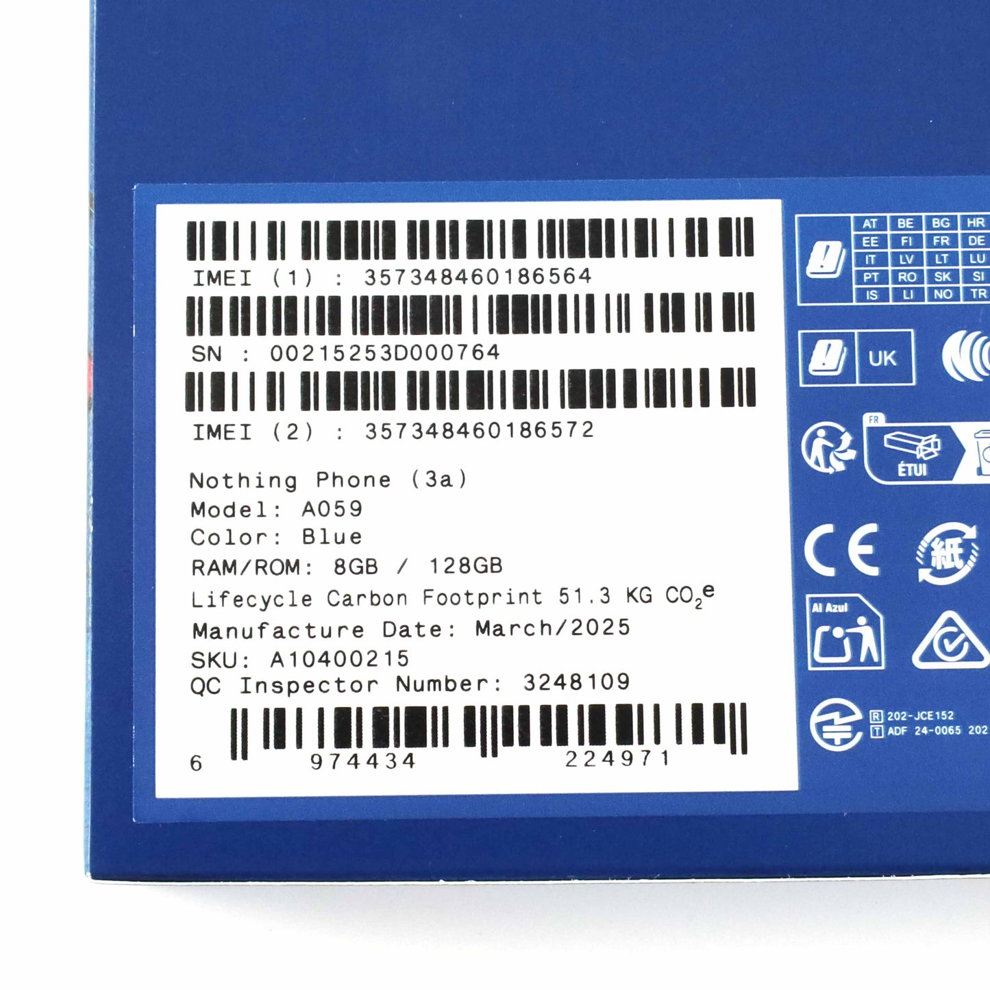 B+ランク NOTHING Phone 3a 8/128GB Blue A059 国内版(楽天限定色)【90日保証】