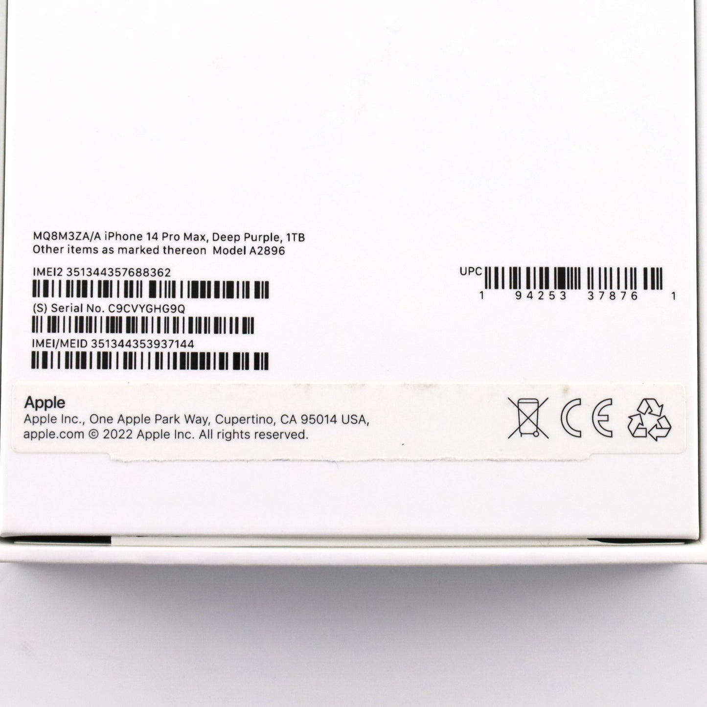 B+ランク iPhone 14 Pro Max 1TB DeepPurple A2896 MQ8M3ZA/A 香港版【90日保証】