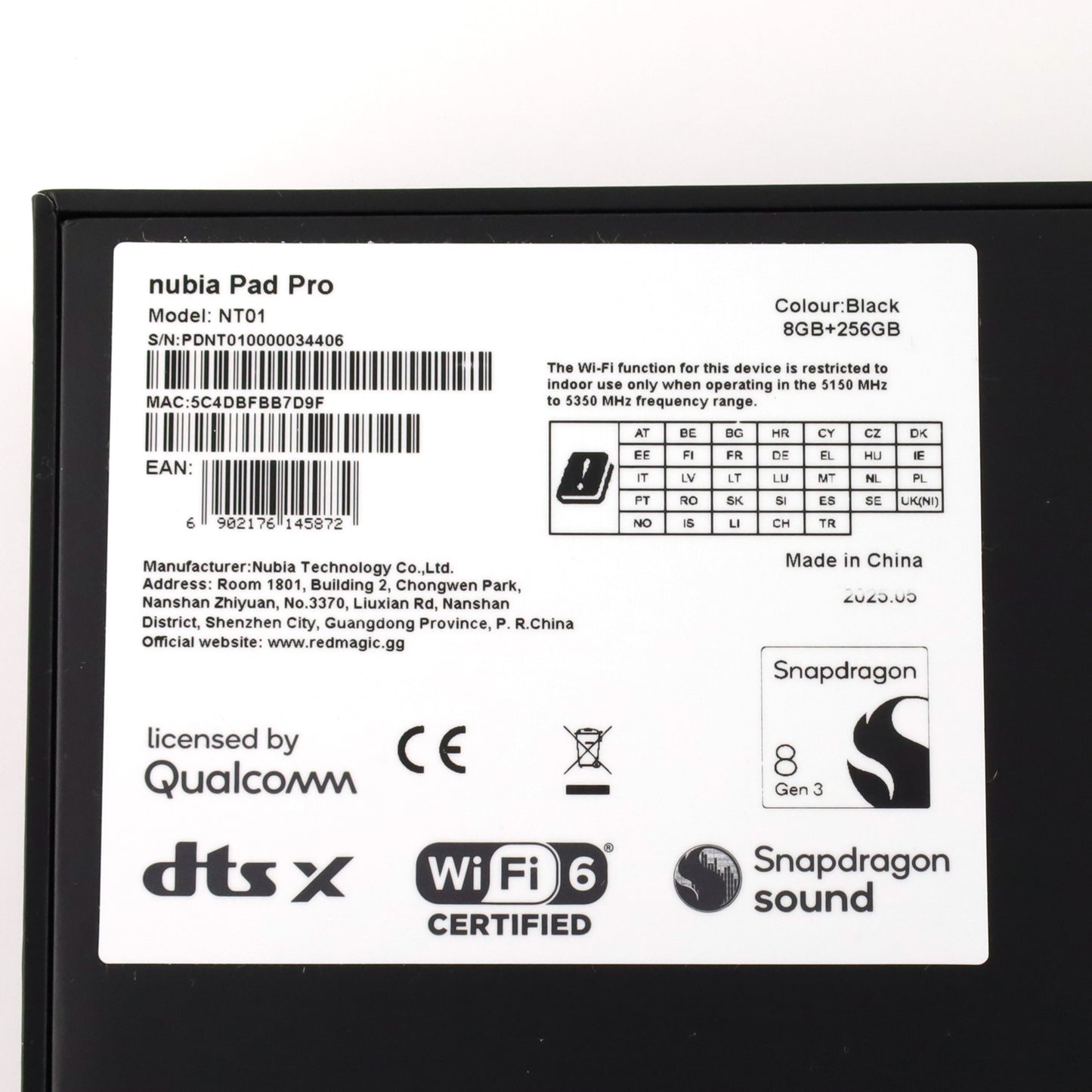C+ランク nubia Pad Pro 8/256GB Black NT01 グローバル版【90日保証】