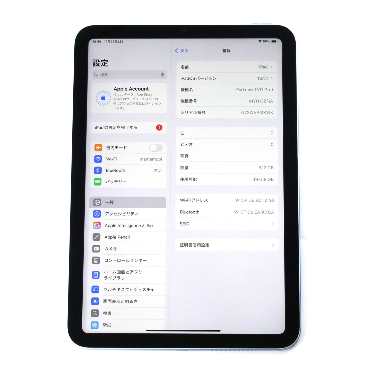 Aランク iPad mini 512GB Blue A2993 MYH13ZP/A グローバル版【90日保証】