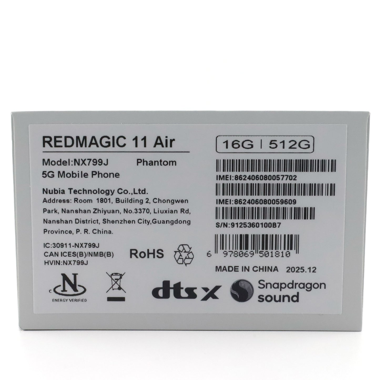 B+ランク REDMAGIC 11 Air 16/512GB Phantom NX799J グローバル版【90日保証】