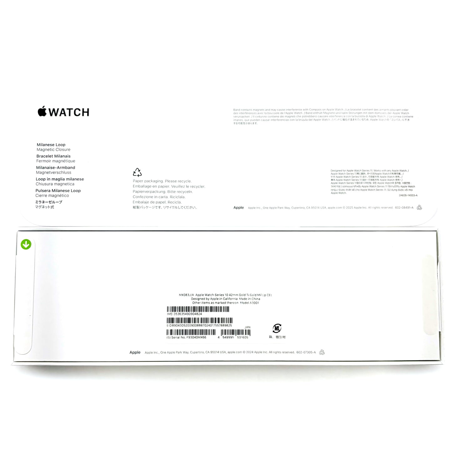未開封 Apple Watch Series 10（GPS + Cellularモデル）- 42mm　ゴールドチタニウムケース　ゴールドミラネーゼループ　MX083J/A
