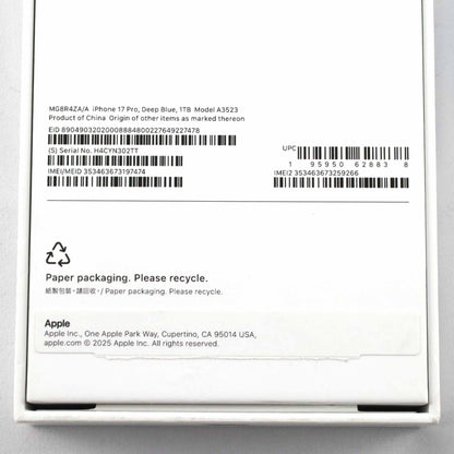 Aランク iPhone 17 Pro 1TB DeepBlue A3523 MG8R4ZA/A 香港版【90日保証】