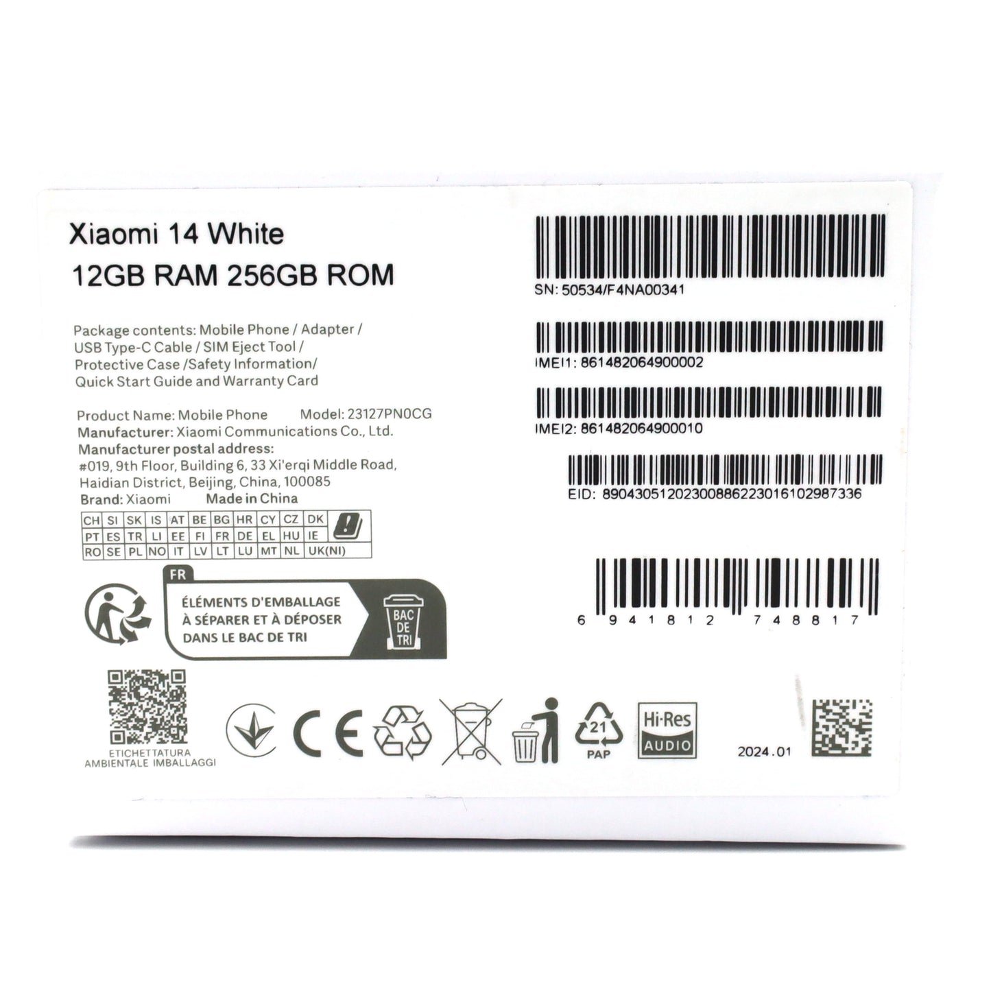 B++ランク Xiaomi 14 12/256GB White 23127PN0CG グローバル版【90日保証】