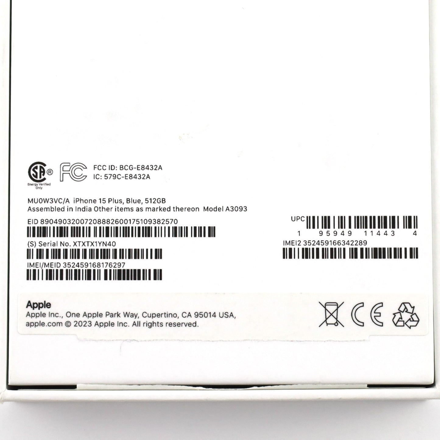 A-ランク iPhone 15 Plus 512GB Blue A3093 MU0W3VC/A カナダ版【90日保証】