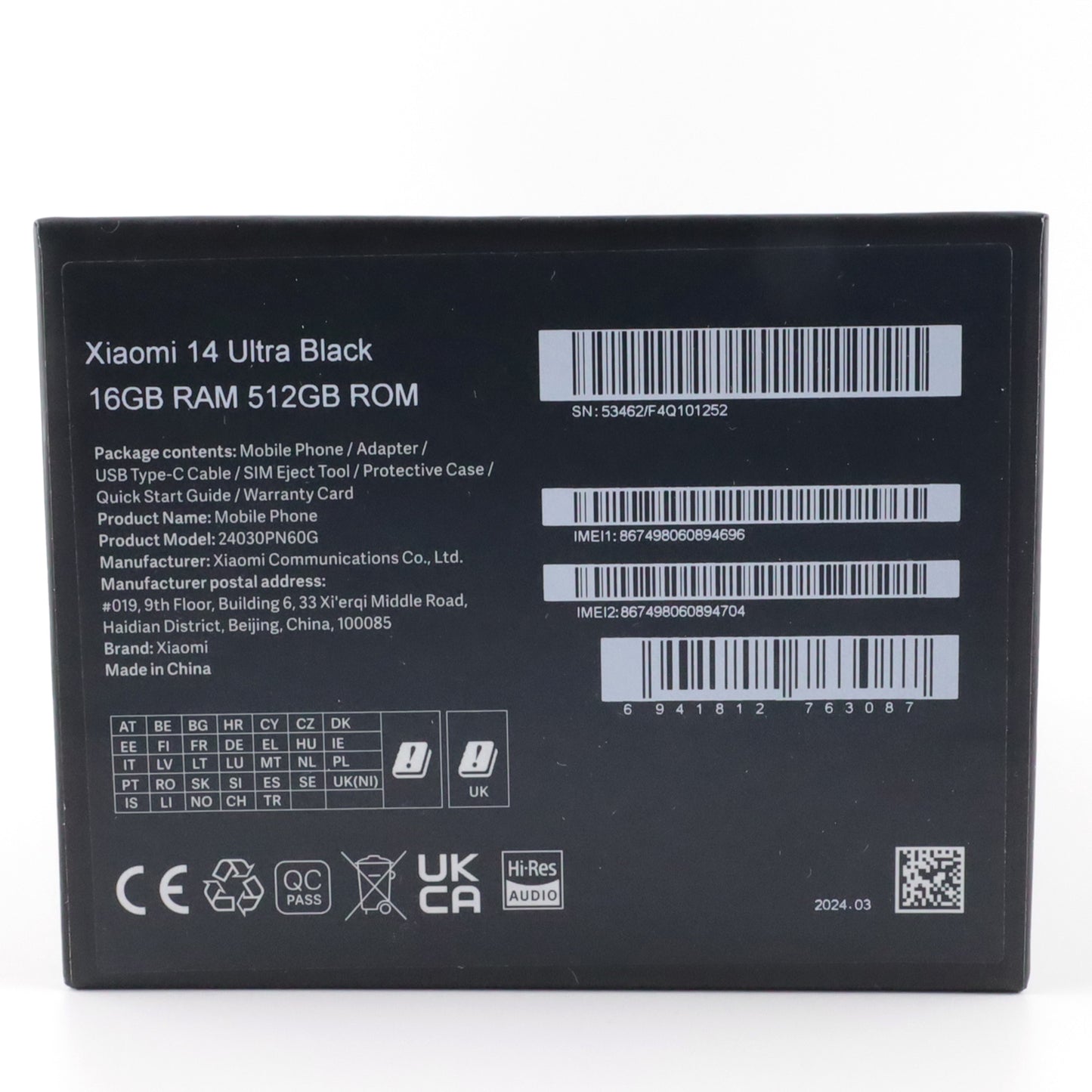 Bランク Xiaomi 14 Ultra 16/512GB Black 24030PN60G グローバル版【90日保証】