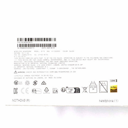 開封未使用 Nothing WIRELESS HEADPHONE(1) Black B170【90日保証】