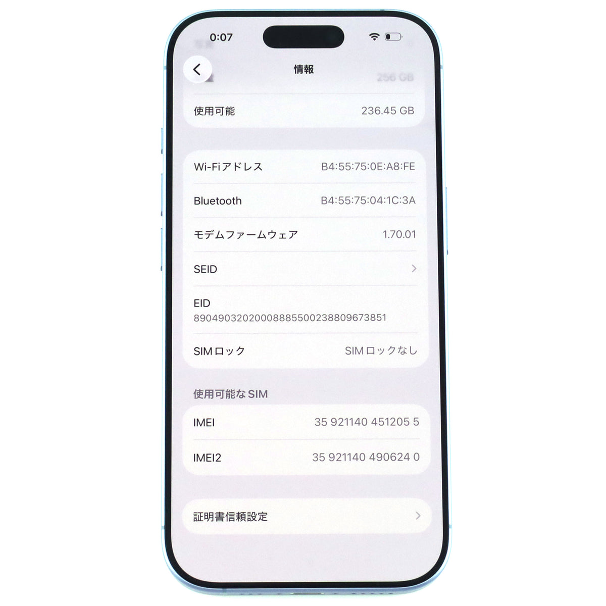 Aランク iPhone 17 256GB MistBlue A3519 MG694J/A 国内版【90日保証】