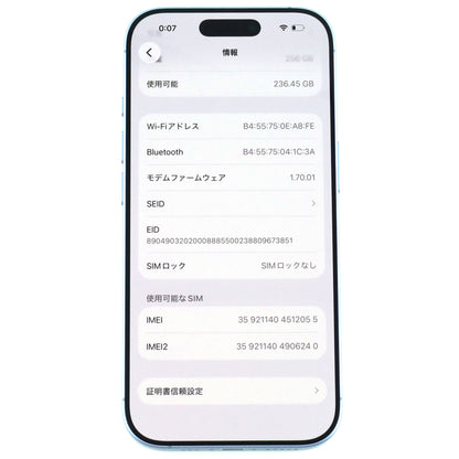 Aランク iPhone 17 256GB MistBlue A3519 MG694J/A 国内版【90日保証】