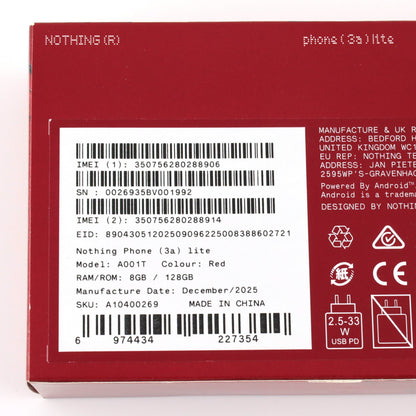 Aランク Nothing Phone (3a) lite 8/128GB Red A001T 楽天版【90日保証】