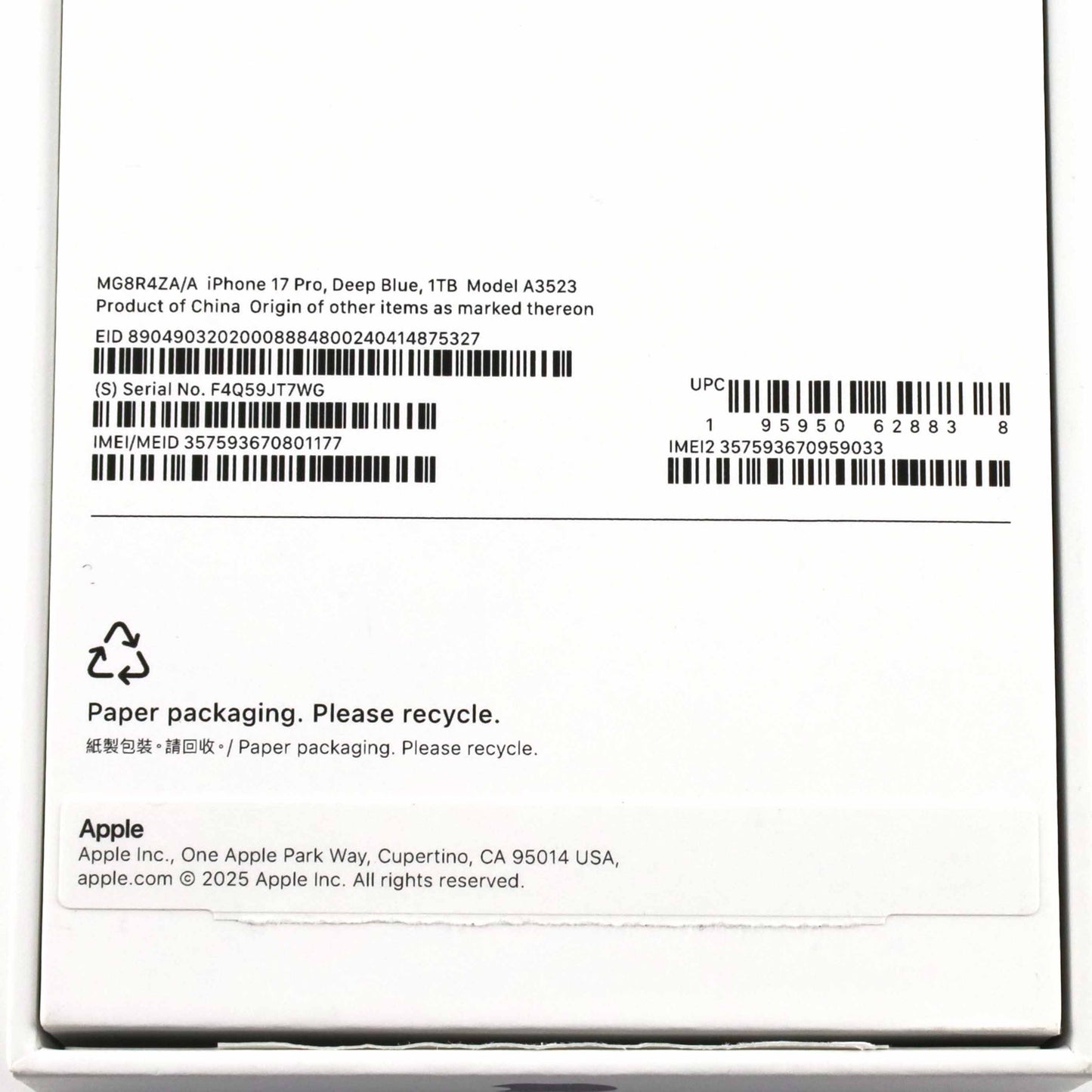 A-ランク iPhone 17 Pro 1TB DeepBlue A3523 MG8R4ZA/A 香港版【90日保証】