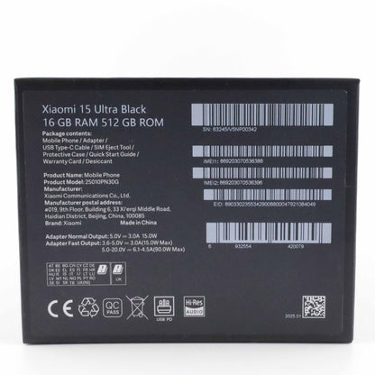 A-ランク Xiaomi 15 Ultra 16/512GB Black 25010PN30G グローバル版【90日保証】