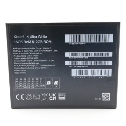 B+ランク Xiaomi 14 Ultra 16/512GB White 24030PN60G グローバル版【90日保証】