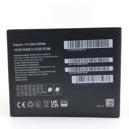 B+ランク- Xiaomi 14 Ultra 16/512GB White 24030PN60G グローバル版【90日保証】