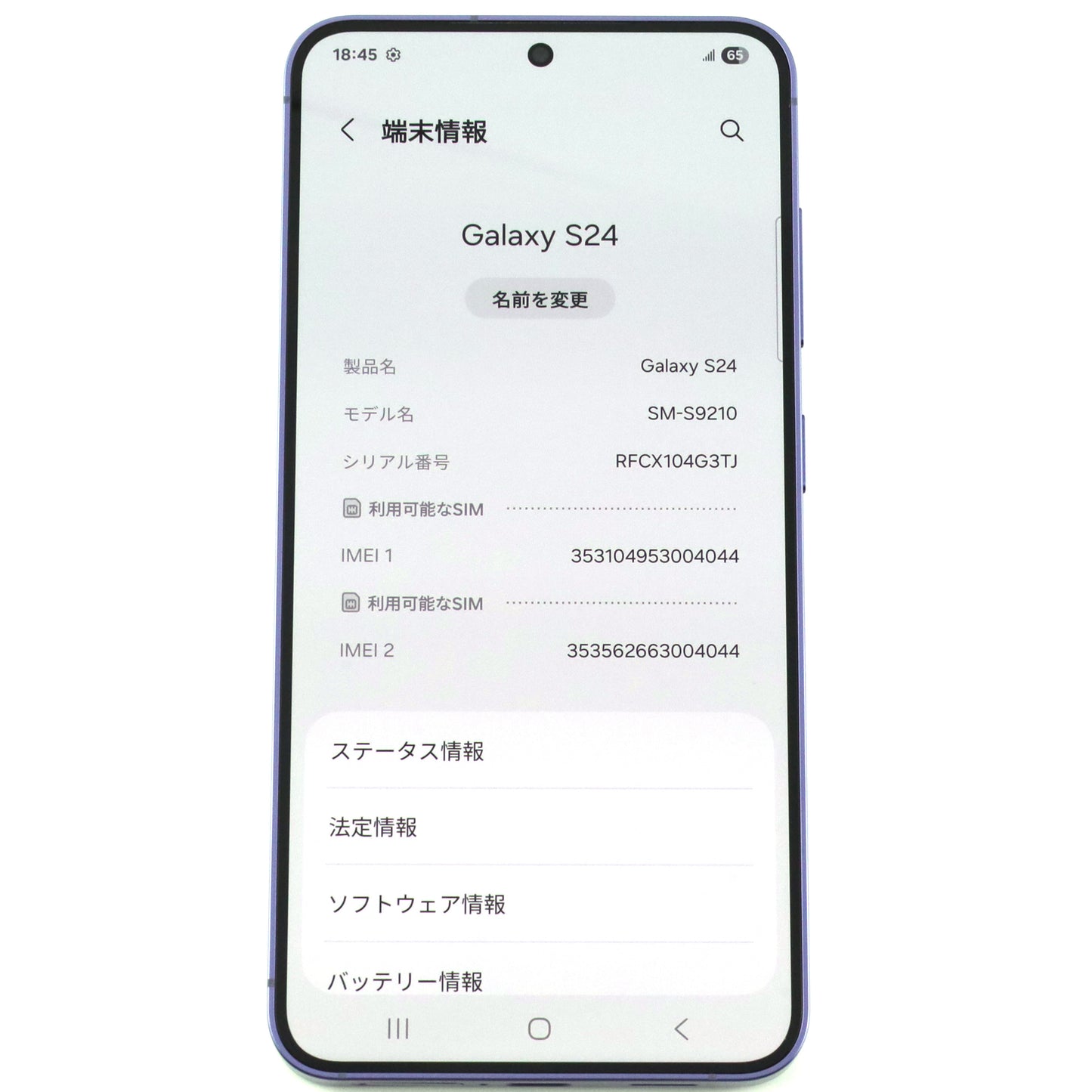 B+ランク Galaxy S24 8/512GB CobaltViolet SM-S9210 香港版【90日保証】