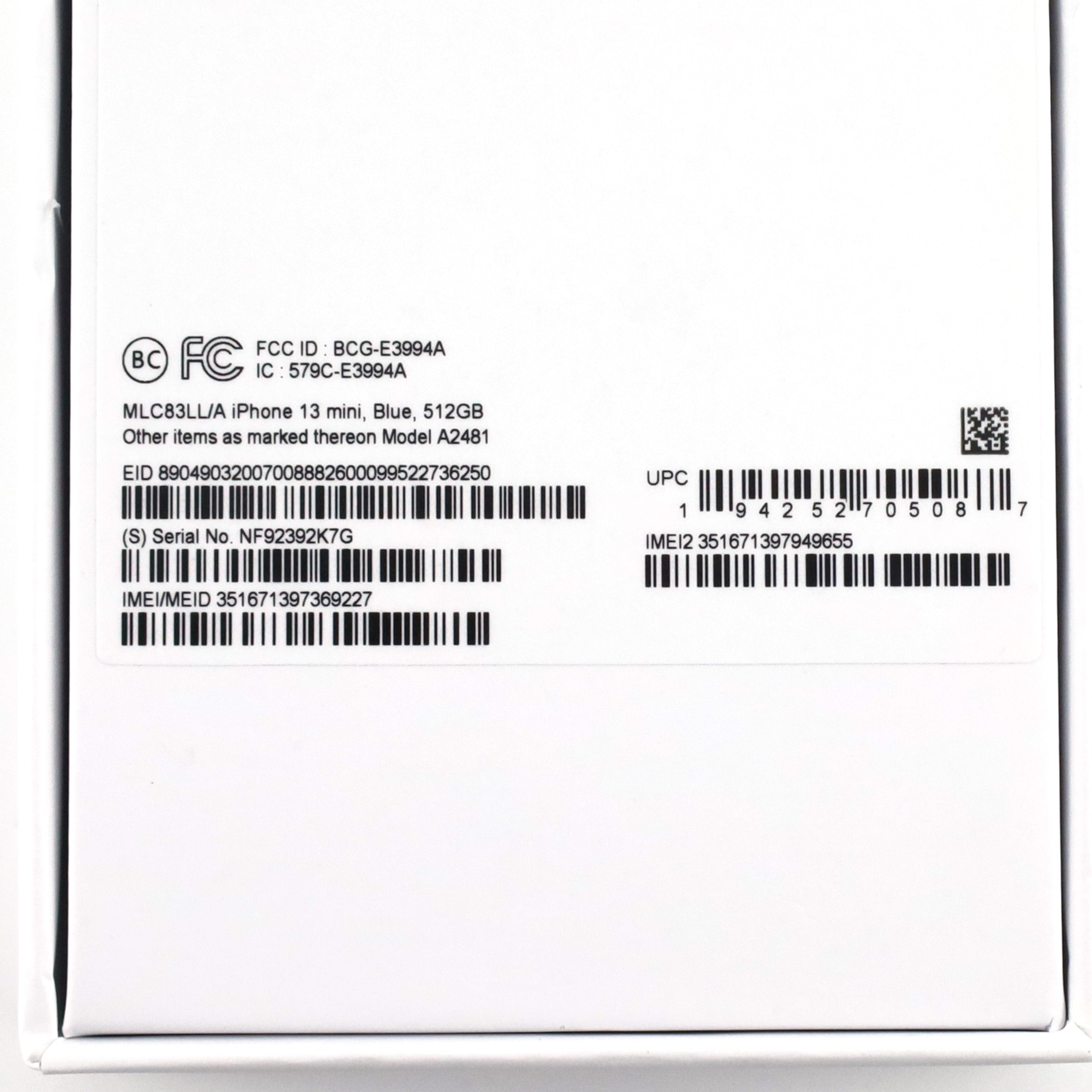 B-ランク iPhone 13 mini 512GB Blue MLC83LL/A A2481 米国版【90日