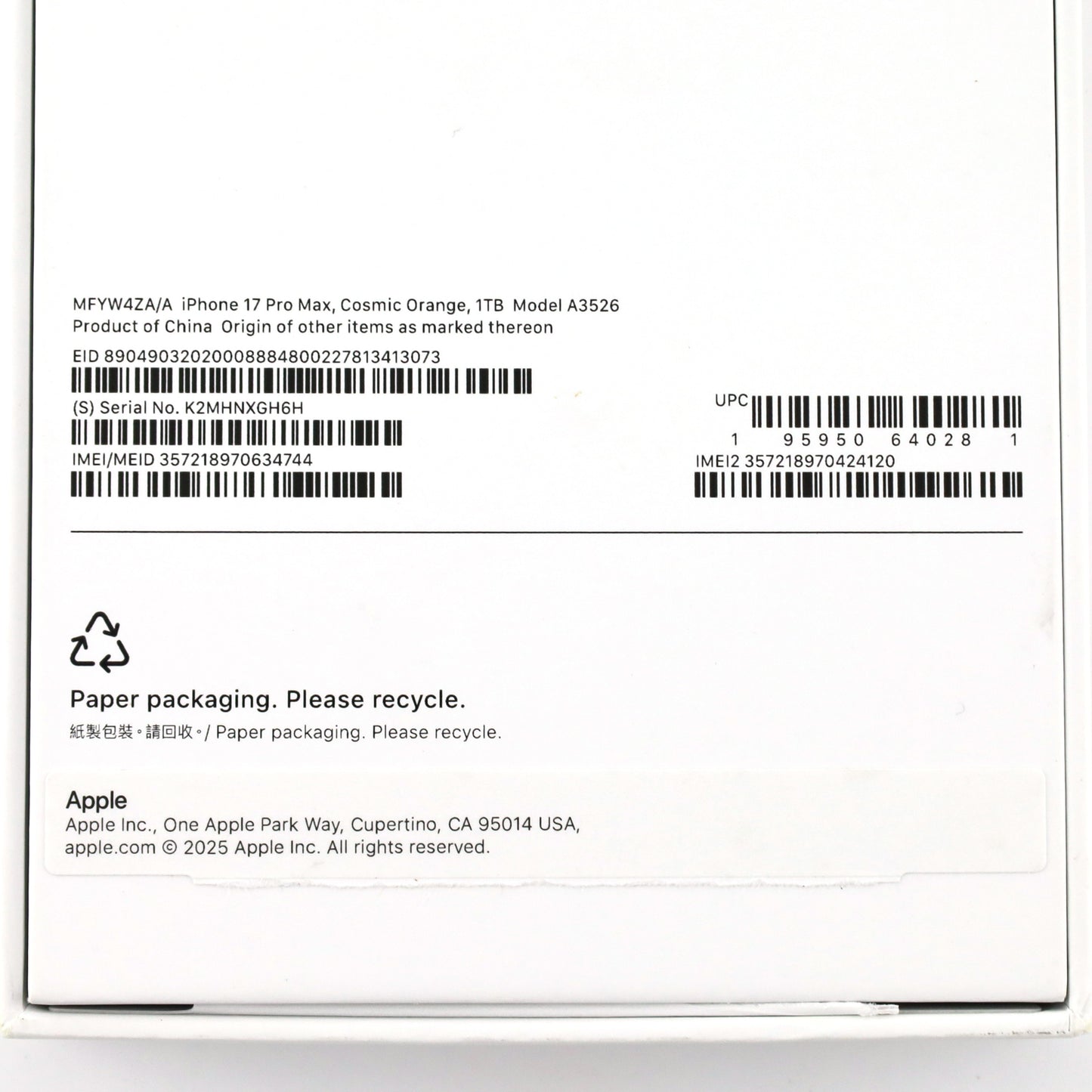 Aランク iPhone 17 Pro Max 1TB CosmicOrange A3526 MFYW4ZA/A 香港版【90日保証】