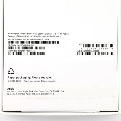 Aランク iPhone 17 Pro Max 1TB CosmicOrange A3526 MFYW4ZA/A 香港版【90日保証】