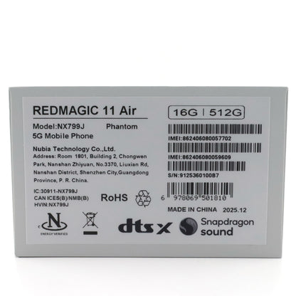 B+ランク REDMAGIC 11 Air 16/512GB Phantom NX799J グローバル版【90日保証】