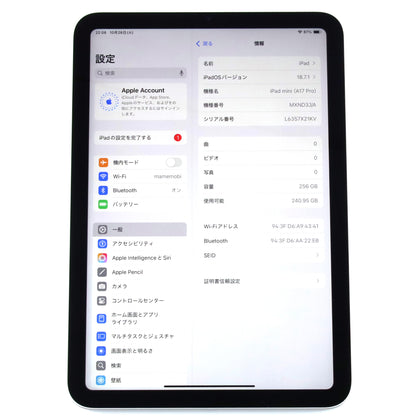 A-ランク iPad mini (A17 Pro) 256GB Wi-Fi Starlight A2993 MXND3J/A 国内版【90日保証】