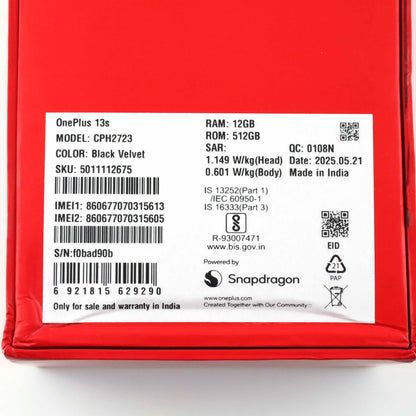 C+ランク OnePlus 13s 12/512GB BlackVelvet CPH2723 グローバル版【90日保証】
